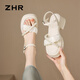ZHR則則涼鞋女春夏仙女風(fēng)厚底單涼鞋女優(yōu)雅一字帶露趾女鞋 JF179米色 37