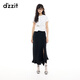 DZZIT地素半身裙2025夏季新款荷葉邊開衩設(shè)計(jì)盛夏裙子女3J2S4201A 黑色 常規(guī) S