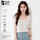 別語(yǔ)雪花棉短袖T恤女夏季V領(lǐng)薄款寬松正肩大領(lǐng)口顯瘦打底上衣 白色 L