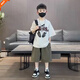 諾佳微淇男童夏季韓版時尚T恤中褲套裝2025新款兒童帥氣夏裝中大童兩件套 杏色 150