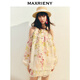 MAXRIENY【毛曉彤同款】浪漫無袖寬松亞麻上衣印花雪紡衫繭型設(shè)計 黃花 S