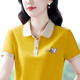 語縵短袖上衣T恤女夏季2025新款中年媽寬松運動polo衫女士翻領(lǐng)短袖t恤 9825黃色 XL 110-120斤