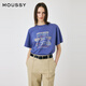 moussy 2025夏季新品美式復(fù)古風(fēng)印花做舊短袖T恤女010ISQ90-6851 110藍色 均碼