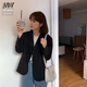 JZDZ春秋復(fù)古港風(fēng)炸街網(wǎng)紅小西裝女外套小個子休閑西服ins潮韓版寬松 黑色 M