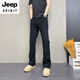 JEEP SPIRIT2025年春夏季百搭痞帥修身直筒微喇叭褲青年男士休閑牛仔褲子 黑色 M 建議100-125斤