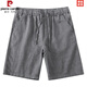 皮爾卡丹（pierre cardin）高檔品質(zhì)夏季輕薄苧麻短褲男士棉麻寬松透氣松緊腰抽繩直筒五分褲 灰色 M 85-95斤
