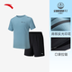 安踏（ANTA）速干套裝丨男運動(dòng)短袖短褲夏跑步套裝足球套裝訓練服兩件套晨練服 【口袋拉鏈】云霄藍-4 XL/180