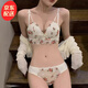 JERRIE MOCK法式純欲內(nèi)衣女小胸聚攏顯大文胸套裝無鋼圈上托性感蕾絲少女胸罩 奶白碎花-套裝 75B =34B(配內(nèi)褲)