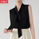 伊婭莎雪紡無(wú)袖襯衫女夏季薄款輕奢高級感西裝內搭氣質(zhì)無(wú)袖背心襯衣坎肩 黑色襯衫（0085蝴蝶結款） L 建議100-108斤