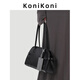 KONIKONI女士手提包真皮單肩腋下包小眾波士頓保齡球女包女生新款輕奢包包 黑色