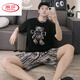 浪莎（LangSha）夏季男士睡衣薄款短袖短褲帥氣卡通大碼寬松青少年家居服學(xué)生套裝 黑色小熊-短袖短褲 XL 建議130-150斤