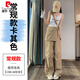 皮爾卡丹（pierre cardin）美式假兩件工裝褲女夏季薄款設計感屁簾速干褲兩穿褲裙運動(dòng)束腳褲 卡其色款【2025新款/今年流行/ XL 建議110-120斤