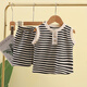 佐緋絡(luò )3456無(wú)袖條紋女童套裝夏裝女童時(shí)尚洋氣背心T恤三件套 條紋短褲套裝 90 建議身高75-85