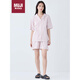 無印良品（MUJI）涼感雙層紗織 短袖睡衣套裝 女士 煙熏粉色豎條紋  均碼 L-XL 