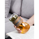 京厽茶水分離玻璃杯男士泡茶杯子個(gè)人專(zhuān)用女生便攜茶杯大容量水杯 灰色杯刷+杯套 450ml
