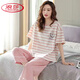 浪莎（LangSha）睡衣女夏季短袖七分褲加大寬松春夏天可外穿卡通可愛(ài)家居服套裝 短袖七分褲6001_-5503 3XL _建議135-150斤穿