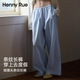 Henny Rue藍(lán)色條紋闊腿褲女2025新款夏季薄款女士休閑褲寬松慵懶遛彎長(zhǎng)褲子 條紋藍(lán) 均碼