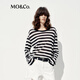 MO&Co.針織衫2025夏新品含亞麻條紋寬松落肩慵懶輕薄微透MBE2SWTT02 白黑條色 S 160