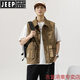 JEEP SPIRIT美式重磅復古拼接工裝馬甲男2025春季潮牌多口袋純棉坎肩夾克外套 卡其色 2XL 165-180斤