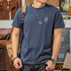 季言復古美式短袖男純棉t恤圓領(lǐng)印花 半袖男款潮牌夏季戶(hù)外透氣體恤衫 湛藍色 清爽透氣竹節棉 XL （適合145-160斤）