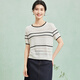 金菊【含桑蠶絲上衣】撞色圓領(lǐng)2025夏季新款簡(jiǎn)約鏤空短袖針織衫女T恤
