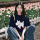 S·J·V·K藏青色純棉短袖t恤女2025年新款夏季半袖女裝寬松慵懶韓系上衣服 藏青色 【純棉重磅260g】 XL (適合125-140斤)