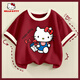 Hello Kitty女童短袖t恤撞色兒童半袖上衣2025新款純棉洋氣女孩夏裝