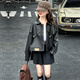 迪士尼女童皮衣外套春季短款2025新款時(shí)髦小女孩皮夾克潮酷穿搭機(jī)車上衣 黑色 140