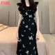FSHE感法式小飛袖碎花連衣裙子女裝2025新款早春穿搭黑色收腰長裙 黑色連衣裙【開春氣質(zhì)穿搭/輕奢 L 55/60kg