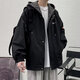 RXEX外套男春秋冬季潮流韓版寬松休閑衣服男裝潮牌假兩件工裝連帽夾克 WT152-黑色-常規(guī) 3XL