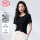浪莎純色圓領T恤女夏季經(jīng)典螺紋彈力修身顯瘦百搭顯胸大打底衫上衣