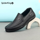 蜘蛛王男鞋休閑皮鞋2025秋季新款羊皮樂(lè )福鞋懶人一腳蹬真皮豆豆鞋男 商務(wù)黑-鏤空 41
