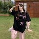 皓娥短袖女棉質(zhì)寬松大碼修身T恤ins韓版顯瘦印花短袖T恤女上衣 黑色 M