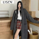 LISCN連帽長(cháng)款軟糯慵懶風(fēng)毛衣開(kāi)衫外套女2025秋冬新款牛角扣寬松針織衫 灰色 均碼