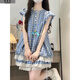 詩丹蕊2025新款小個子超可愛格子小飛袖連衣裙女寬松甜美顯瘦公主短裙夏 格紋連衣裙【不含打底褲】 均碼 【可備注碼數(shù)】