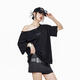 ICH MODE美式復(fù)古漏肩短袖T恤女2025年夏新款寬松設(shè)計(jì)感斜肩上衣男 黑色 M