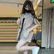 UKMR大碼胖mm西裝套裝女夏季感炸街西服外套短褲職業(yè)三件套200斤 淺灰色【外套+短褲】 L 建議105-115斤