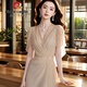 皮爾卡丹（PIERRE CARDIN）2025春季新款女裝高端小眾設計法式收腰長款杏色短袖雪紡連衣裙女 杏色 2XL 120-130斤