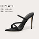 Lily Wei【江離】黑色性感尖頭露趾一字帶高跟涼拖鞋夏大碼 黑色【跟高10cm】 36