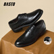 百思圖通勤商務(wù)皮鞋舒適牛皮男士正裝鞋婚鞋25002AM5黑色（布洛克款）42