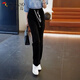 啄木鳥(niǎo)窄版闊腿褲女2025秋夏季薄款高腰潮流運動(dòng)褲顯瘦休閑直筒女士褲子 【春夏款】黑色 【面料】 2XL 建議130-145斤穿
