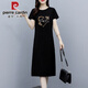 皮爾卡丹（pierre cardin）棉200斤大碼胖mm顯瘦時尚t恤裙夏季女裝新減齡長款過膝連衣裙子 2024B4-5金色愛心2025 2XL 建議125-140斤