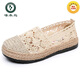 啄木鳥夏季亞麻漁夫鞋女透氣網(wǎng)面網(wǎng)鞋厚底軟底鏤空懶人一腳蹬老北京布鞋 米色 35