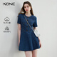 KBNE藍色防褪色棉質(zhì)牛仔連衣裙女夏季新款A字今年流行的漂亮裙子 深藍色 L