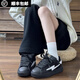 黛詩(shī)姍港風(fēng)黑白撞色閃電板鞋女ins潮2025春秋新款百搭運動(dòng)休閑面包鞋子 暗黑風(fēng) 【皮面】 37
