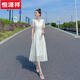 恒源祥高端V領(lǐng)白色連衣裙女夏季2025新款氣質(zhì)收腰顯瘦法式仙女長(zhǎng)裙子 白色 M 105-115斤