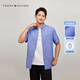 TOMMY HILFIGER【百搭純色】夏季男純棉商務(wù)休閑中性簡約短袖襯衫外套J1737 天空藍(lán)C66 XL (推薦：165-180斤)