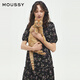 moussy 2025春季新品法式少女方領(lǐng)泡泡袖碎花連衣裙028ISA33-3301 025花紋黑色 M