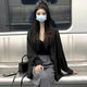 樂(lè)雅秀兩件裝垂感透氣襯衣女裝御姐上衣韓版寬松顯瘦遮肉休閑長(zhǎng)袖職業(yè)裝 黑色 M 建議【80-105斤】