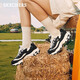 斯凱奇（Skechers）休閑鞋女珠珠熊貓鞋 潮流女鞋 厚底增高復古老爹鞋子 149463 黑色/白色/BKW 38